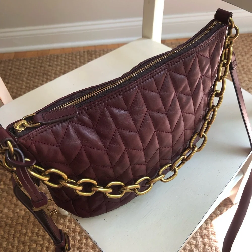 New: Fossil Jolie Quilted Leather and Chained Crossbody Bag - Picture 8 of 15